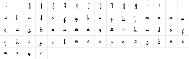 Tafakur Regular  glyph index