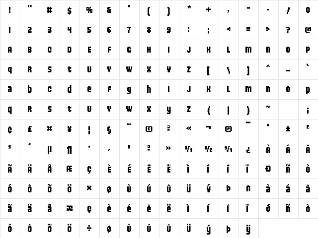 Larceny Medium  glyph index