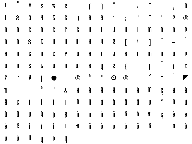 Lithia Regular  glyph index