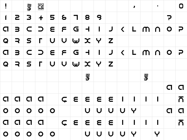 Space Rangers Regular  glyph index