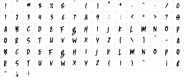 NIGHT HUNTER Regular  glyph index