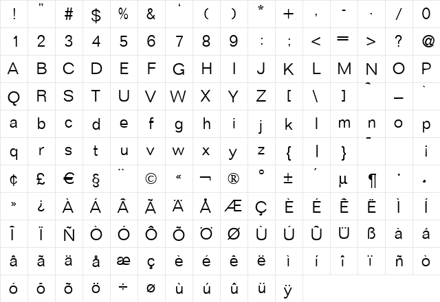 Focus-Light Regular  glyph index