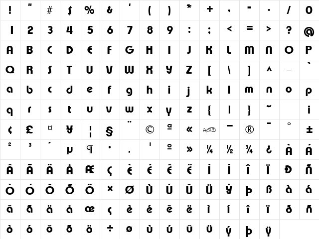 Xpressive Regular  glyph index