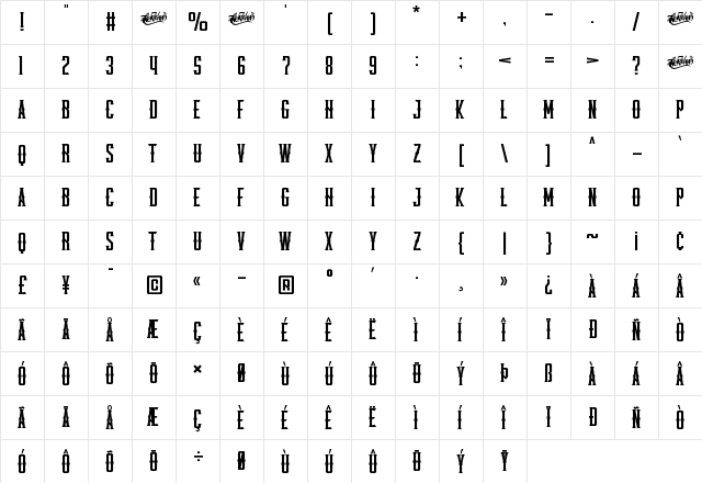 Pineforest Display Regular  glyph index
