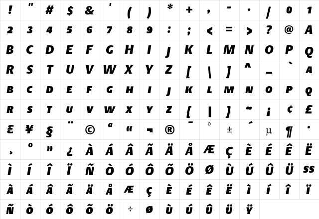 DTL Argo T Caps Heavy Italic  glyph index