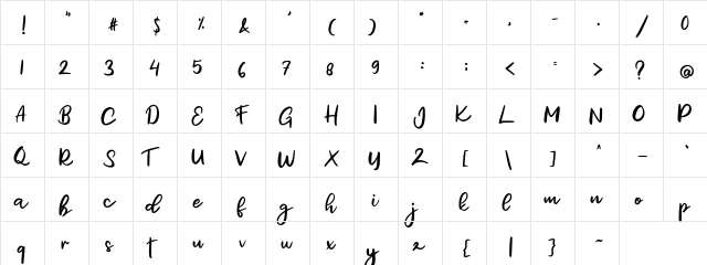 Giletha FREE Regular  glyph index
