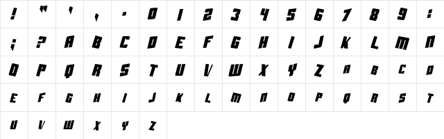 Aftershock Debris CondSolid Italic  glyph index