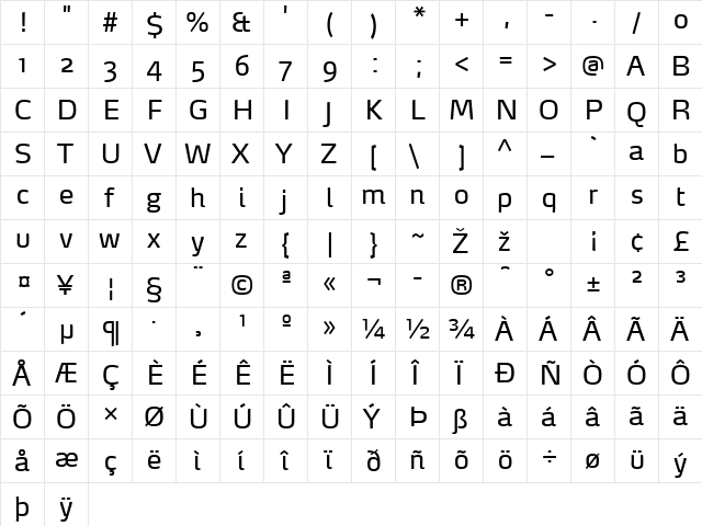MaxDemiSerif-Regular Regular  glyph index