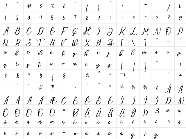 Window Regular  glyph index