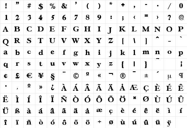 GascogneSerial-Xbold Regular  glyph index