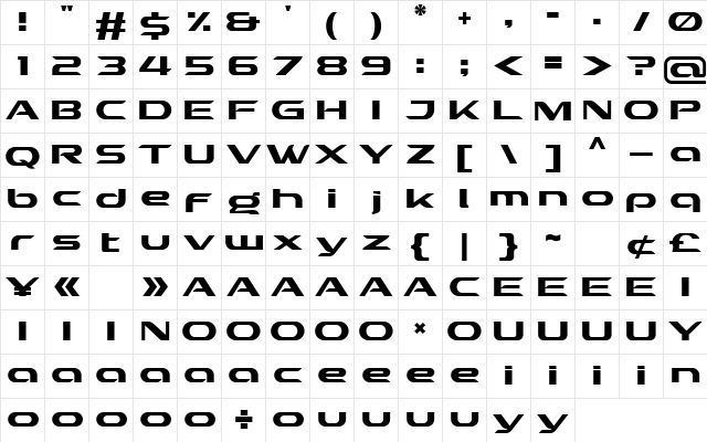 CRENZO Regular  glyph index