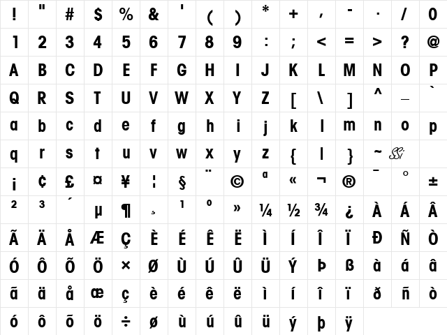 Trendex Condensed SSi Bold Condensed  glyph index