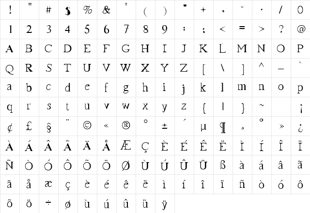 Frank Regular  glyph index