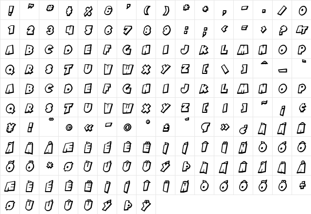 SF Pale Bottom Shaded Oblique  glyph index