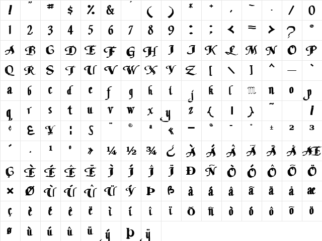 ClassicFont104 Bold  glyph index