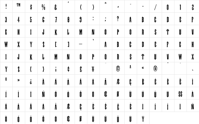 Blackbur-Medium Regular  glyph index