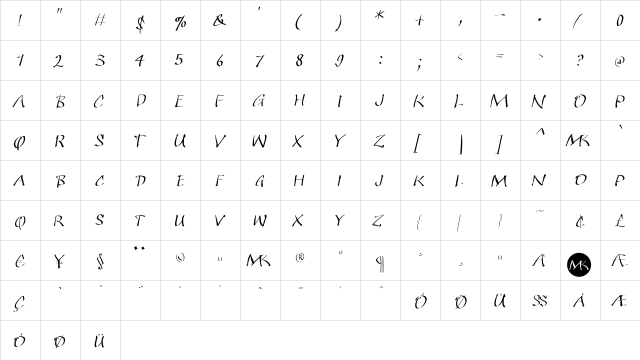 QuickKleinSketches Regular  glyph index