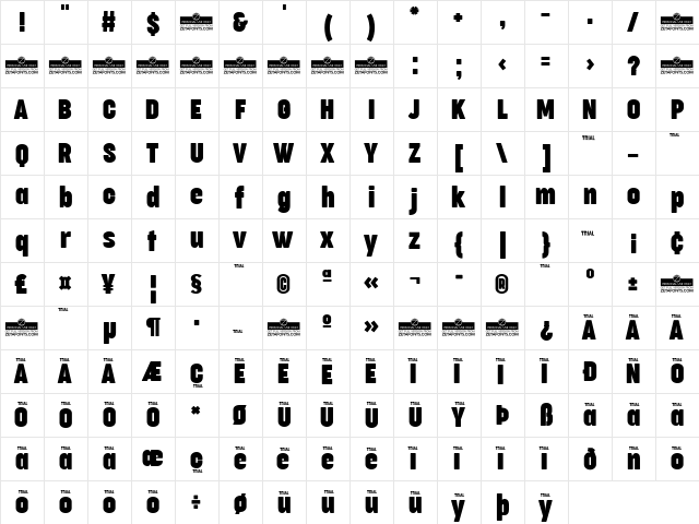 Cocogoose Compressed Trial Bold  glyph index