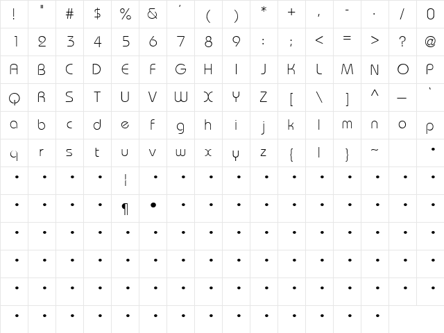 QTDoghausLight Regular  glyph index