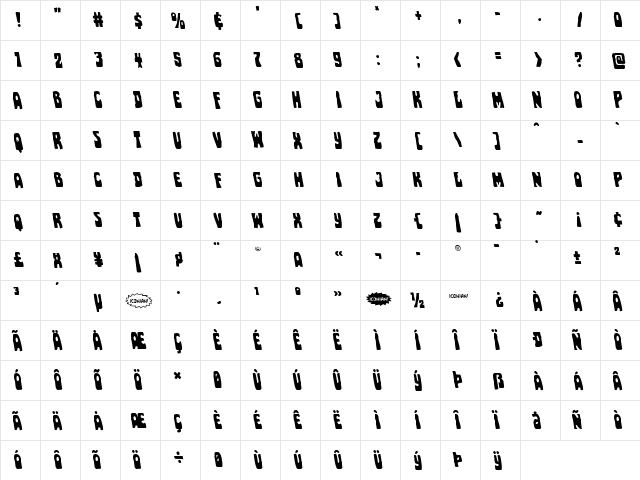 Pocket Monster Leftalic Italic  glyph index