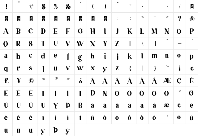 Embryotic Regular  glyph index