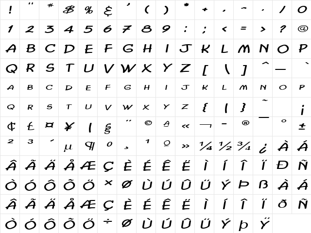 Chasm Extended Italic  glyph index