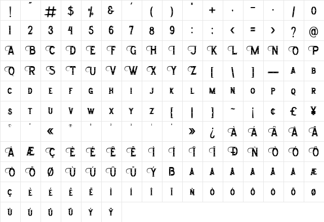 Morthwicks Regular  glyph index