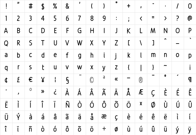 Revalo ModernRegular Regular  glyph index