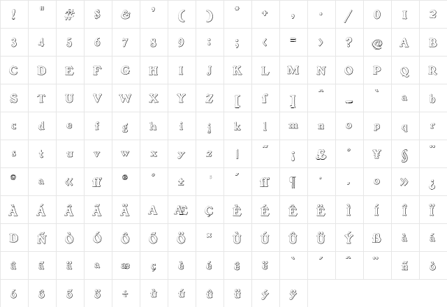 BenjaminFranklin Beveled Regular  glyph index