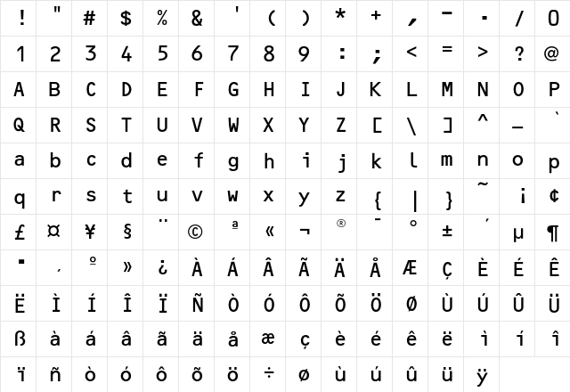 OCRBEF-Regular Regular  glyph index