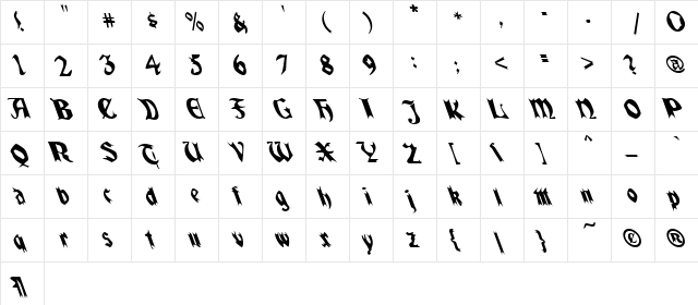 QuaelGothicLefty Regular  glyph index