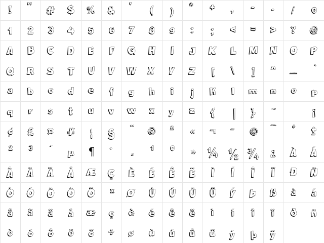 Crazy Krabs Shadow Regular  glyph index