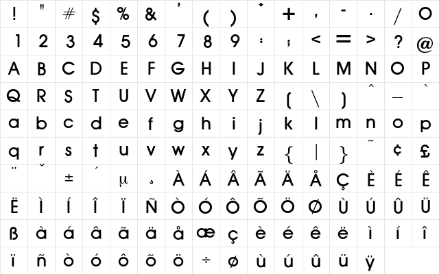 AuxinMedium Regular  glyph index