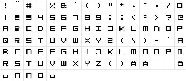 Pixel Ex Regular  glyph index