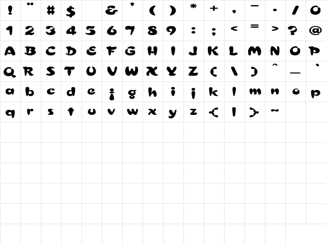 Electrik Ex Regular  glyph index
