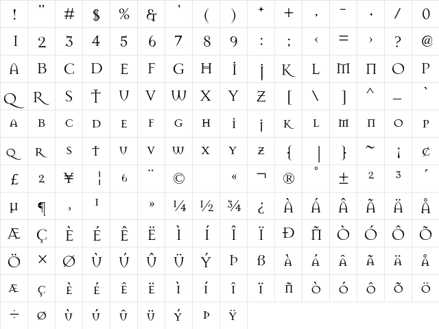 Mason Regular  glyph index