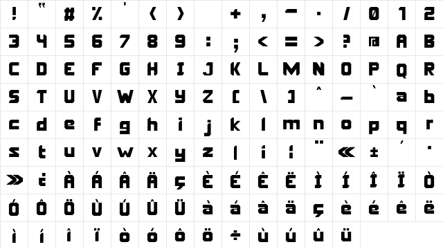 Oriema Regular  glyph index