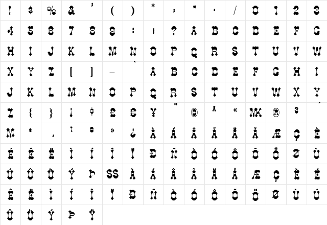 Italienne Regular  glyph index
