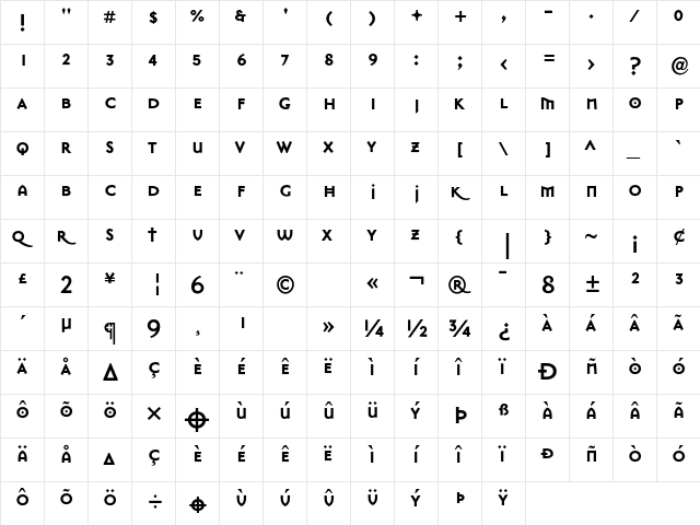 MasonSansSuper Bold  glyph index