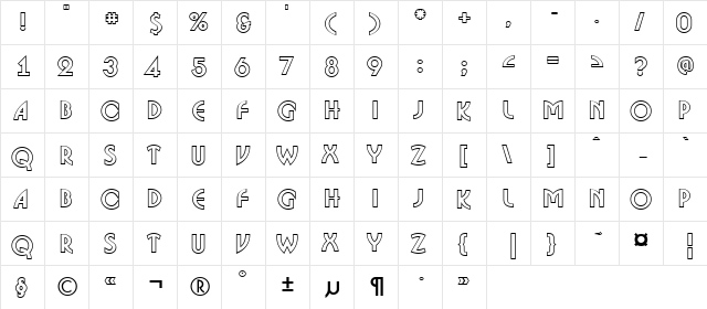 a_BosaNovaOtl Bold  glyph index