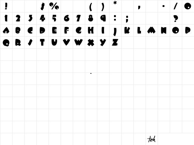 Blue Eyes 2 Regular  glyph index