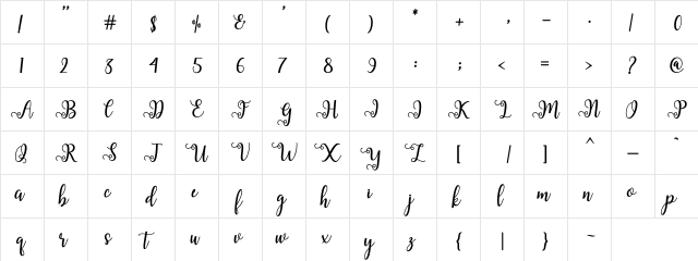 Sallma Regular  glyph index