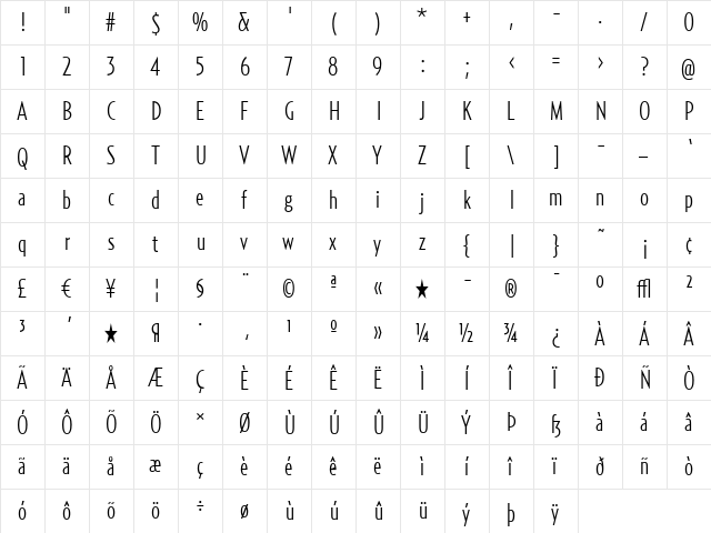 RelayComp-Light Regular  glyph index
