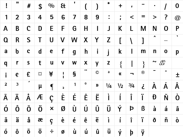 Libre SansSerif Black SSi Extra Bold  glyph index