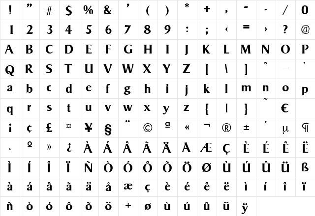 Sigvar-DemiBold Regular  glyph index