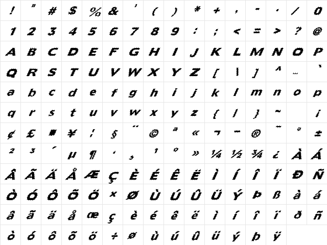 FZ BASIC 55 SPIKED ITALIC Normal  glyph index
