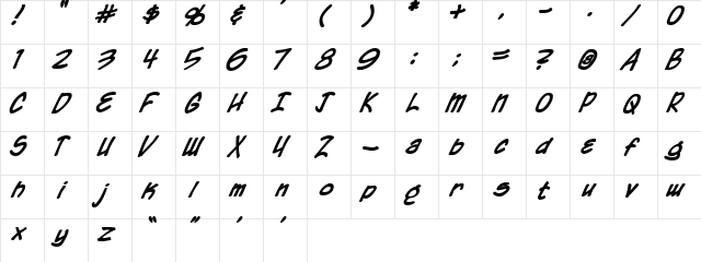 Chronicles of a Hero Bold  glyph index