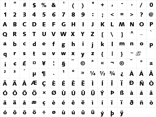 Facile Black SSi Extra Bold  glyph index