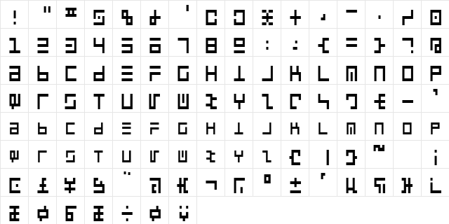 CyberspeakCondensed Regular  glyph index