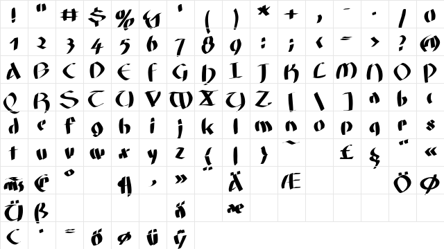 FatGrafCalliklein Regular  glyph index